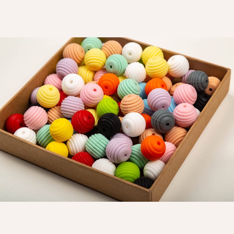 Decoendiy 50 Pieces Silicone Honeycomb Beads 15mm Colorful Thread Stripe Beehive Beads  Silicone Spacer Beads  for DIY Necklace Bracelet Jewelry Making Supplies - Image 2